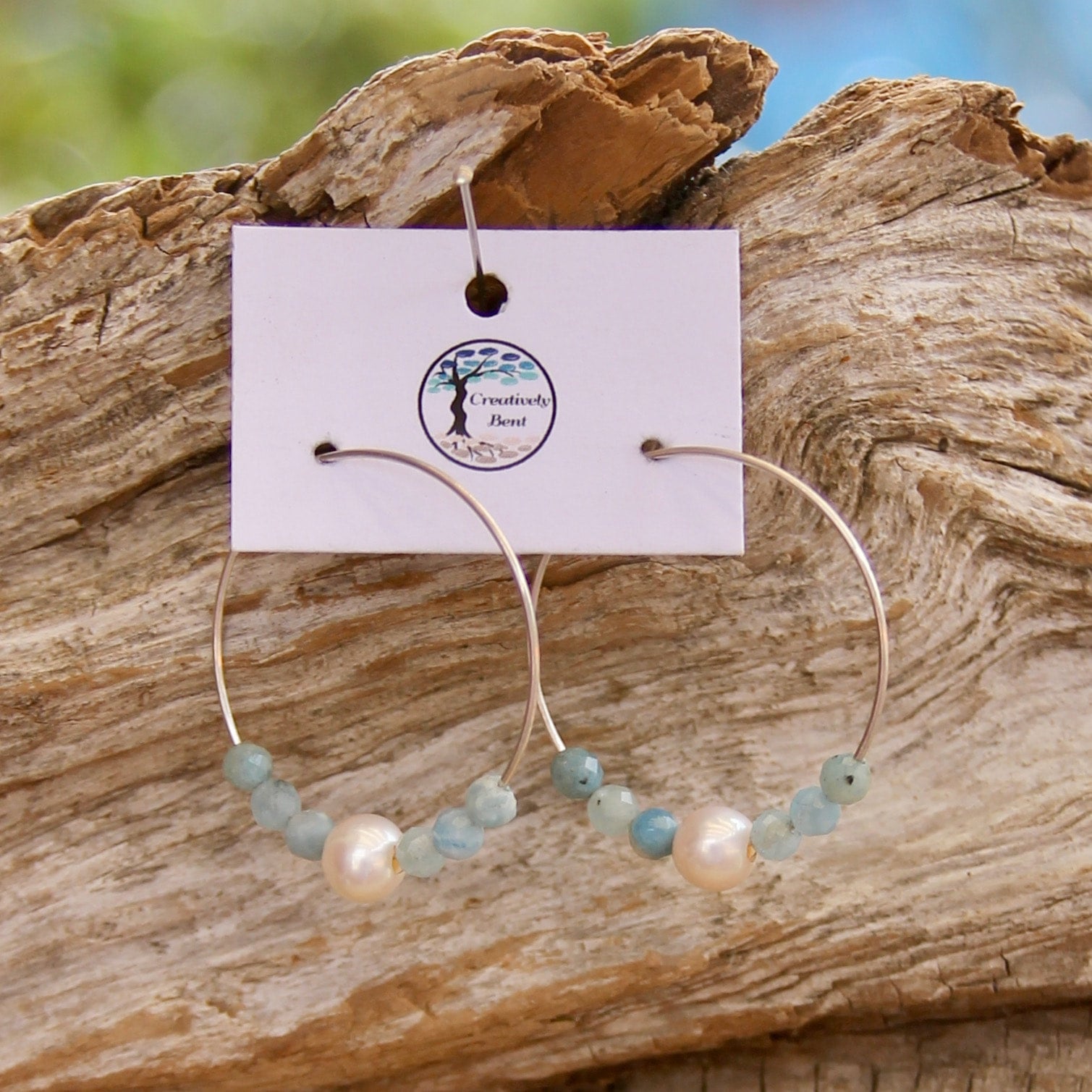 Aquamarine and Pearl Sterling Hoops | Creatively Bent